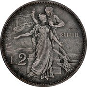 Italy 2 Lire (Vittorio Emanuele III) KM# Pr12 D. PROVA 1861-1911 L 2 R coin reverse
