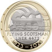 UK 2 Pounds (Flying Scotsman Centenary) JB FLYING SCOTSMAN LNER 4472 1923 - 2023 coin reverse UK 2 Pounds (Flying Scotsman Centenary) JB FLYING SCOTSMAN LNER 4472 1923 - 2023 coin reverse