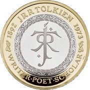 UK 2 Pounds JRR Tolkien 2023 JЯRT 1892 JRR TOLKIEN 1973 WRITER POET SCHOLAR DL coin reverse UK 2 Pounds JRR Tolkien 2023 JЯRT 1892 JRR TOLKIEN 1973 WRITER POET SCHOLAR DL coin reverse