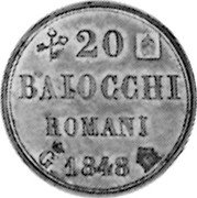 Italy 20 Baiocchi (Pio IX -Gaeta) X# 4 20 BAIOCCHI ROMANI G 1848 coin reverse