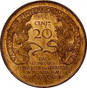 Italy 20 Centesimi Exposition of Milan 1906 CENT 20 VALEVOLE ALL'INTERNO DELL'ESPOSIZIONE DAL COMITATO CONVERTIBILE AL PORTATORE IN MONETA LEGALE DVRANTE L'ESPOSIZIONE S. JOHNSON-MILANO AC INC coin obverse Italy 20 Centesimi Exposition of Milan 1906 CENT 20 VALEVOLE ALL'INTERNO DELL'ESPOSIZIONE DAL COMITATO CONVERTIBILE AL PORTATORE IN MONETA LEGALE DVRANTE L'ESPOSIZIONE S. JOHNSON-MILANO AC INC coin obverse