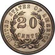 USA 20 Cents Liberty 1864. Pattern 1874  UNITED STATES OF AMERICA 20 CENTS coin reverse USA 20 Cents Liberty 1864. Pattern 1874  UNITED STATES OF AMERICA 20 CENTS coin reverse