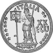 Italy 20 ECU (Julius Caesar) X# 60 ITALIA XX ECU MCMXCV coin obverse Italy 20 ECU (Julius Caesar) X# 60 ITALIA XX ECU MCMXCV coin obverse