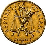 Italy 20 Lire (Napoleon Coinage Pattern) KM# Pn23 REPUBBLICA ITALIANA DENARI 8 M coin obverse Italy 20 Lire (Napoleon Coinage Pattern) KM# Pn23 REPUBBLICA ITALIANA DENARI 8 M coin obverse