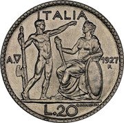 Italy 20 Lire Prova 1927R KM# TS1 ITALIA AV 1927 R L 20 coin reverse Italy 20 Lire Prova 1927R KM# TS1 ITALIA AV 1927 R L 20 coin reverse
