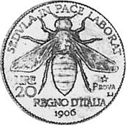 Italy 20 Lire (Vittorio Emanuele III) KM# Pr3 SEDVLA IN PACE LABORAT LIRE 20 PROVA REGNO D'ITALIA 1906 coin reverse Italy 20 Lire (Vittorio Emanuele III) KM# Pr3 SEDVLA IN PACE LABORAT LIRE 20 PROVA REGNO D'ITALIA 1906 coin reverse