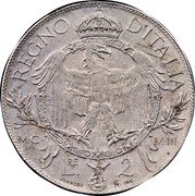 Italy 20 Lire (Vittorio Emanuele III) KM# Pn5 REGNO D'ITALIA MC VIII LRE 2 JOHNSON CA INC coin reverse Italy 20 Lire (Vittorio Emanuele III) KM# Pn5 REGNO D'ITALIA MC VIII LRE 2 JOHNSON CA INC coin reverse