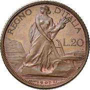 Italy 20 Lire (Vittorio Emanuele III) REGNO D'ITALIA L. 20 1907 PROVA S.I. coin reverse Italy 20 Lire (Vittorio Emanuele III) REGNO D'ITALIA L. 20 1907 PROVA S.I. coin reverse