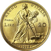 Italy 20 Lire (Vittorio Emanuele III Pattern) KM# Pr15 REGNO D'ITALIA PROVA LIRE 20 E. BONINSEGNA M. L. GIORGI INC R 1912 coin reverse