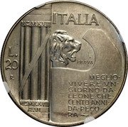 Italy 20 Lire Vittorio Emanuele III. Prova 1928R VI KM# Pr49 ITALIA PROVA L 20 MCMXXAVI MEGLIO VIVERE VN GIORNO DA LEONE CHE CENTO ANNI DA PECO RA MCMXVIII coin reverse Italy 20 Lire Vittorio Emanuele III. Prova 1928R VI KM# Pr49 ITALIA PROVA L 20 MCMXXAVI MEGLIO VIVERE VN GIORNO DA LEONE CHE CENTO ANNI DA PECO RA MCMXVIII coin reverse
