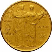 Italy 20 Lire (Vittorio Emanuele III Stab. Johnson Pattern Strike) KM# Pn5 REGNO D'ITALIA MCMIII L. 20 JOHNSON & INC. coin reverse Italy 20 Lire (Vittorio Emanuele III Stab. Johnson Pattern Strike) KM# Pn5 REGNO D'ITALIA MCMIII L. 20 JOHNSON & INC. coin reverse