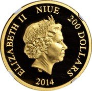 Niue 200 Dollars 80th Anniversary of Donald Duck 2014  Proof ELIZABETH II NIUE 200 DOLLARS IRB 2014 coin obverse Niue 200 Dollars 80th Anniversary of Donald Duck 2014  Proof ELIZABETH II NIUE 200 DOLLARS IRB 2014 coin obverse