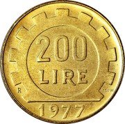 Italy 200 Lire Trial Strike Prova 1977 R Official mintage 884, but quite around 2000 in reality KM# Pr92 200 LIRE R PROVA 1977 coin reverse