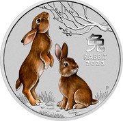 Australia 25 Cents Year of the Rabbit. Coloured 2023 P 兔 RABBIT 2023 P coin reverse Australia 25 Cents Year of the Rabbit. Coloured 2023 P 兔 RABBIT 2023 P coin reverse