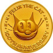 Niue 25 Dollars (Felix the Cat) FELIX THE CAT 100TH ANNIVERSARY 1/4 OZ 9999 FINE GOLD © 2019 DWA LLC. ALL RIGHTS RESERVED. coin reverse Niue 25 Dollars (Felix the Cat) FELIX THE CAT 100TH ANNIVERSARY 1/4 OZ 9999 FINE GOLD © 2019 DWA LLC. ALL RIGHTS RESERVED. coin reverse