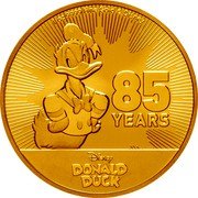 Niue 250 Dollars (Donald Duck's 85th Anniversary) 1 OZ 9999 FINE GOLD © DISNEY 85 YEARS DISNEY DONALD DUCK coin reverse Niue 250 Dollars (Donald Duck's 85th Anniversary) 1 OZ 9999 FINE GOLD © DISNEY 85 YEARS DISNEY DONALD DUCK coin reverse
