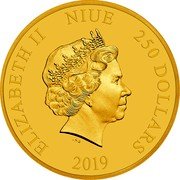 Niue 250 Dollars Elizabeth II Donald Duck 2019 Proof ELIZABETH II NIUE 250 DOLLARS IRB 2019 coin obverse Niue 250 Dollars Elizabeth II Donald Duck 2019 Proof ELIZABETH II NIUE 250 DOLLARS IRB 2019 coin obverse