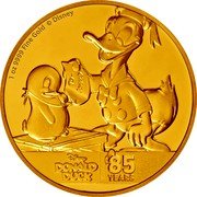 Niue 250 Dollars Elizabeth II Donald Duck 2019 Proof 1 OZ 9999 FINE GOLD © DISNEY TO- DONALD DISNEY DONALD DUCK 85 YEARS coin reverse Niue 250 Dollars Elizabeth II Donald Duck 2019 Proof 1 OZ 9999 FINE GOLD © DISNEY TO- DONALD DISNEY DONALD DUCK 85 YEARS coin reverse