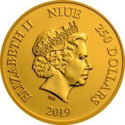 Niue 250 Dollars (Elizabeth II Lion King) ELIZABETH II NIUE 250 DOLLARS IRB 2019 coin obverse Niue 250 Dollars (Elizabeth II Lion King) ELIZABETH II NIUE 250 DOLLARS IRB 2019 coin obverse