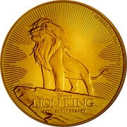 Niue 250 Dollars (Elizabeth II Lion King) 1 OZ 9999 FINE GOLD © DISNEY DISNEY'S THE LION KING 25TH ANNIVERSARY coin reverse Niue 250 Dollars (Elizabeth II Lion King) 1 OZ 9999 FINE GOLD © DISNEY DISNEY'S THE LION KING 25TH ANNIVERSARY coin reverse