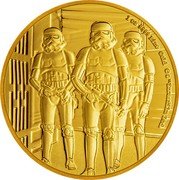 Niue 250 Dollars (Elizabeth II Stormtrooper) 1 OZ 9999 FINE GOLD © & TM LUCASFILM LTD. NZM coin reverse Niue 250 Dollars (Elizabeth II Stormtrooper) 1 OZ 9999 FINE GOLD © & TM LUCASFILM LTD. NZM coin reverse