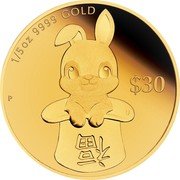Tuvalu 30 Dollars Year of the Rabbit. Prosperity 2023 P Proof 1/5 OZ 9999 GOLD $30 P IJ 福 coin reverse Tuvalu 30 Dollars Year of the Rabbit. Prosperity 2023 P Proof 1/5 OZ 9999 GOLD $30 P IJ 福 coin reverse