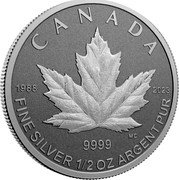 Canada 4 Dollars 35 years of the Silver Maple Leaf 2023 in set 1988 2023 MC CANADA 9999 FINE SILVER 1/2 OZ ARGENT PUR coin reverse