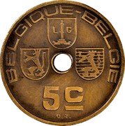Belgium 5 Centimes (Leopold III Pattern) KM# Pn380 BELGIQUE BELGIE 5C O.J. coin obverse Belgium 5 Centimes (Leopold III Pattern) KM# Pn380 BELGIQUE BELGIE 5C O.J. coin obverse