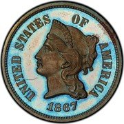 USA 5 Cents Liberty. Pattern 1867  UNITED STATES OF AMERICA 1867 coin obverse USA 5 Cents Liberty. Pattern 1867  UNITED STATES OF AMERICA 1867 coin obverse