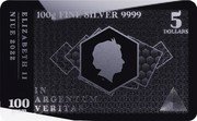 Niue 5 Dollars (Note Coinbar) 100G FINE SILVER 9999 ELIZABETH II NIUE 2022 5 DOLLARS SN 0001 IN ARGENTUM VERITAS 100 GRAM coin obverse Niue 5 Dollars (Note Coinbar) 100G FINE SILVER 9999 ELIZABETH II NIUE 2022 5 DOLLARS SN 0001 IN ARGENTUM VERITAS 100 GRAM coin obverse