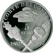 Italy 5 Euro 150 years Italian Court of Auditors 2012 R Proof CORTE DEI CONTI 5 EURO M 1862 2012 coin reverse Italy 5 Euro 150 years Italian Court of Auditors 2012 R Proof CORTE DEI CONTI 5 EURO M 1862 2012 coin reverse