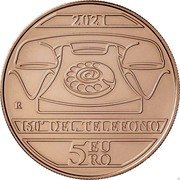 Italy 5 Euro (150th anniversary of the invention of the telephone by Antonio Meucci) REPUBBLICA ITALIANA A. MASINI coin reverse