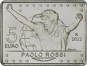 Italy 5 Euro (40th Anniversary - Italy World Champion. Paolo Rossi) 5 EURO R 2022 PAOLO ROSSI coin obverse Italy 5 Euro (40th Anniversary - Italy World Champion. Paolo Rossi) 5 EURO R 2022 PAOLO ROSSI coin obverse