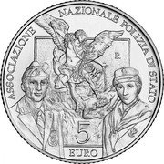 Italy 5 Euro (50th Anniversary of the Foundation of the National Association of the State Police) ASSOCIAZIONE NAZIONALE POLIZIA DI STATO 5 EURO R coin reverse Italy 5 Euro (50th Anniversary of the Foundation of the National Association of the State Police) ASSOCIAZIONE NAZIONALE POLIZIA DI STATO 5 EURO R coin reverse