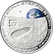 Italy 5 Euro 50th Anniversary of the Landing of Man on the Moon 2019 R Proof ONE SMALL STEP FOR A MAN - ONE GIANT LEAP FOR MANKIND R 5 EURO 1969 2019 MOMONI coin reverse Italy 5 Euro 50th Anniversary of the Landing of Man on the Moon 2019 R Proof ONE SMALL STEP FOR A MAN - ONE GIANT LEAP FOR MANKIND R 5 EURO 1969 2019 MOMONI coin reverse