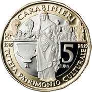 Italy 5 Euro Carabinieri Command for the Protection of Cultural Heritage 2019 R Proof CARABINIERI R 1969 2019 R 5 EURO TUTELA PATRIMONIO CULTURALE coin reverse Italy 5 Euro Carabinieri Command for the Protection of Cultural Heritage 2019 R Proof CARABINIERI R 1969 2019 R 5 EURO TUTELA PATRIMONIO CULTURALE coin reverse