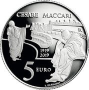 Italy 5 Euro (Cesare Maccari) CESARE MACCARI R 1919 2019 5 EURO L. DE SIMONI coin reverse