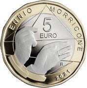 Italy 5 Euro Ennio Morricone 2021 R Proof ENNIO MORRICONE 5 EURO R 2021 coin reverse