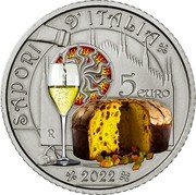 Italy 5 Euro Franciacorta and Panettone 2022 R REPUBBLICA ITALIANA LOMBARDIA M. BONIFACIO coin obverse