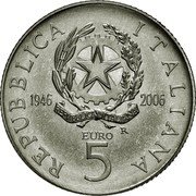 Italy 5 Euro (Italian Republic Anniversary) KM# 281 REPUBBLICA ITALIANA 1946 2006 REPVBBLICA ITALIANA R EURO 5 coin reverse Italy 5 Euro (Italian Republic Anniversary) KM# 281 REPUBBLICA ITALIANA 1946 2006 REPVBBLICA ITALIANA R EURO 5 coin reverse