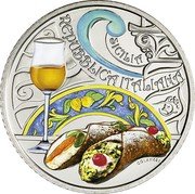 Italy 5 Euro (Passito and Sicilian Cannolo) REPUBBLICA ITALIANA SICILIA COLANERI coin obverse