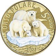 Italy 5 Euro (Polar bear) ORSO POLARE 5 EURO 2021 coin reverse Italy 5 Euro (Polar bear) ORSO POLARE 5 EURO 2021 coin reverse