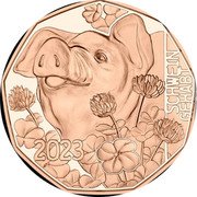 Austria 5 Euro (That Was Lucky) SCHWEIN GEHABT 2023 coin reverse Austria 5 Euro (That Was Lucky) SCHWEIN GEHABT 2023 coin reverse