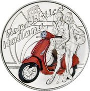 Italy 5 Euro (Vespa Scooter. Red) REPUBBLICA ITALIANA COLANERI coin obverse Italy 5 Euro (Vespa Scooter. Red) REPUBBLICA ITALIANA COLANERI coin obverse
