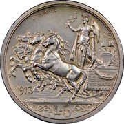 Italy 5 Lire Prova 1913R KM# Pr16 L A PROVA 1913 D. CALANDRA M A M OTTL LESK L 5 coin reverse Italy 5 Lire Prova 1913R KM# Pr16 L A PROVA 1913 D. CALANDRA M A M OTTL LESK L 5 coin reverse