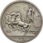 Italy 5 Lire (Vittorio Emanuele III) KM# Pr22 PROVA 1914 R D CALANDRA M A MOTTI INC coin reverse