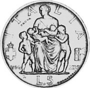 Italy 5 Lire (Vittorio Emanuele III. Prova) KM# Pr36 ITALIA PROVA ... L 5 coin reverse