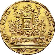 Italy 5 Zecchini Alvise Mocenigo IV 1764 MF SANTA MARIA DELLA PACE M F coin obverse Italy 5 Zecchini Alvise Mocenigo IV 1764 MF SANTA MARIA DELLA PACE M F coin obverse