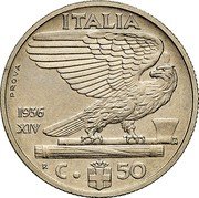 Italy 50 Centesimi (Vittorio Emanuele III Trial strike) KM# Pn60 ITALIA PROVA 1936 XIV R C. 50 coin reverse
