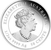 Australia 50 Cents (Year of the Rabbit. Rabbits) ELIZABETH II AUSTRALIA JC 1/2 OZ 9999 AG 50 CENTS coin obverse Australia 50 Cents (Year of the Rabbit. Rabbits) ELIZABETH II AUSTRALIA JC 1/2 OZ 9999 AG 50 CENTS coin obverse